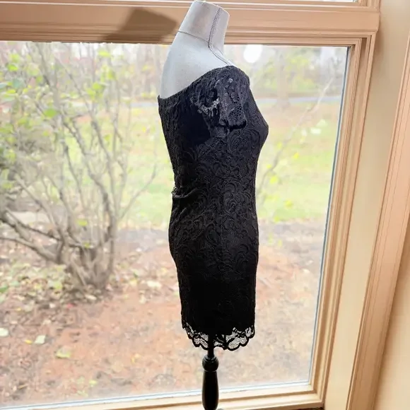 off shoulder lace mini cocktail dress bodycon black sexy goth regency style - Picture 5 of 7
